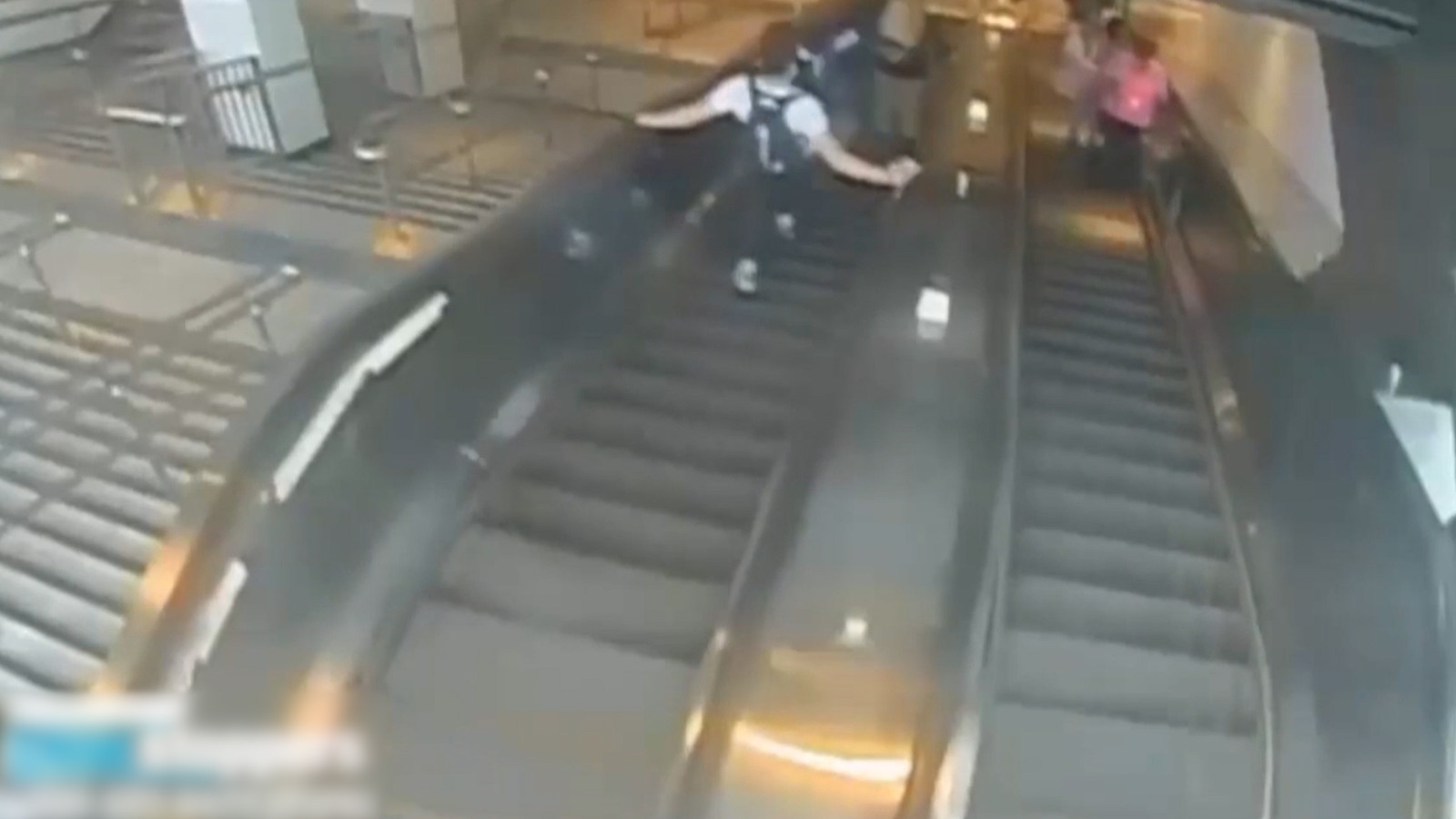 Old Lady Falls Down Escalator