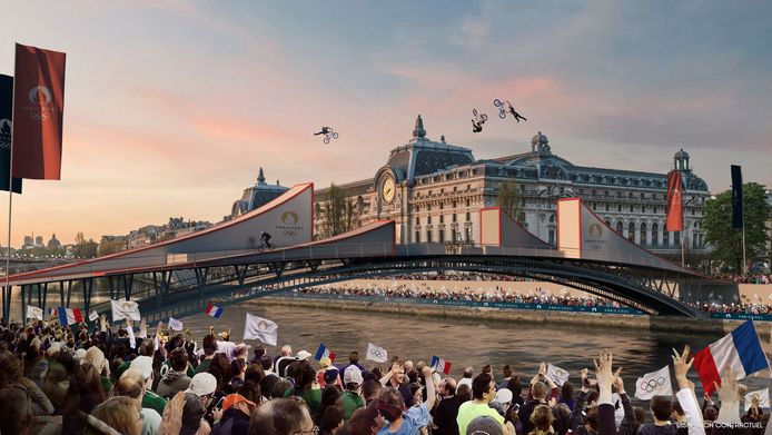 A concept image shared by the Olympic Committee of what the ceremonial opening ceremony on the Seine River in Paris might look like on July 26.