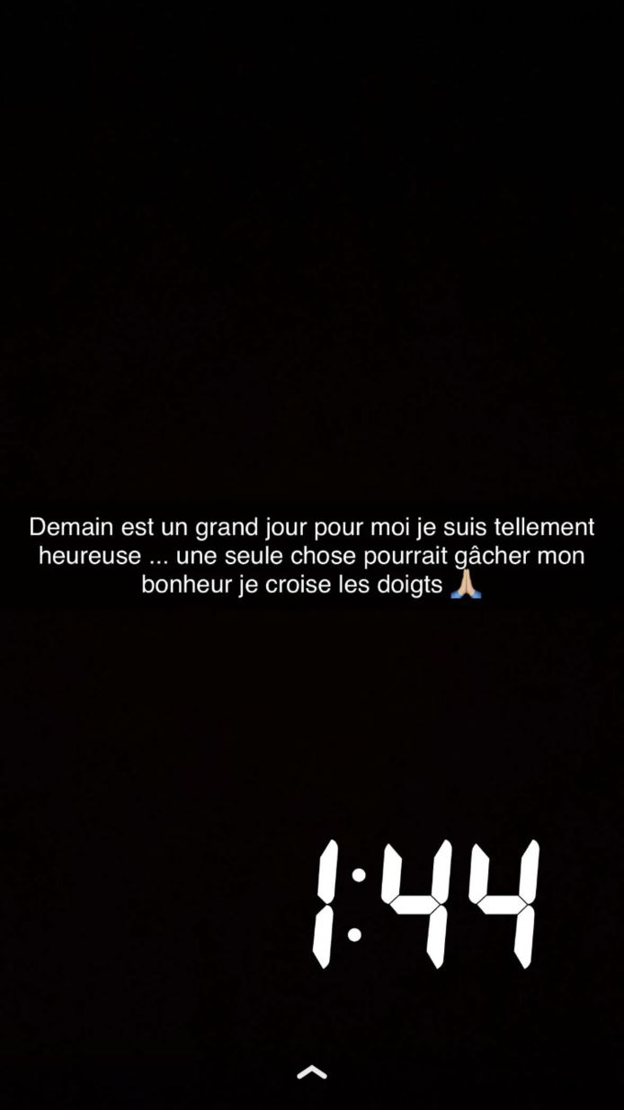 Capture d'écran d'un message publié par Nabilla sur Snapchat