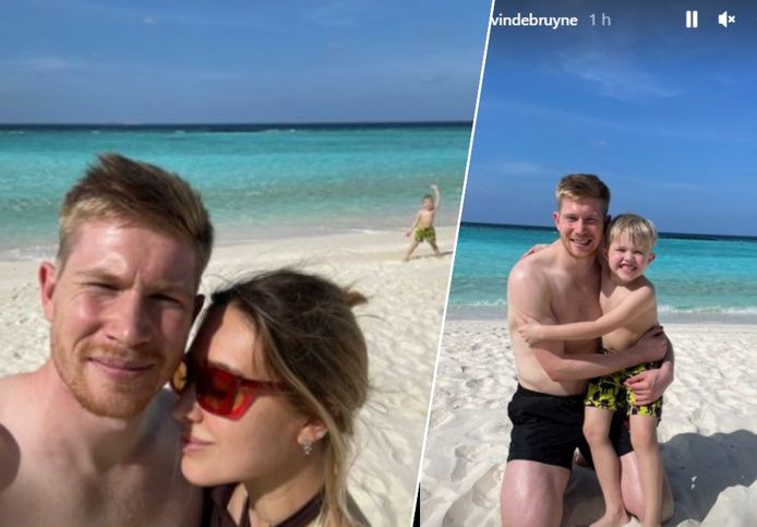 Kevin De Bruyne met Michele Lacroix en oudste zoon Mason Milian.