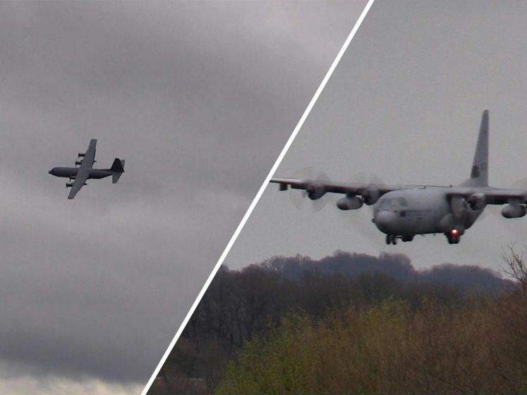 Hercules-vliegtuig van Defensie vliegt laag over Twente
