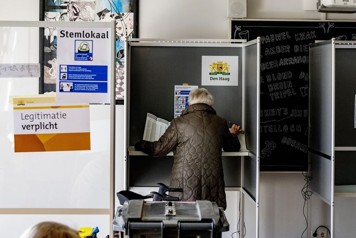 Beeld ter illustratie: een vrouw stemt in Den Haag.