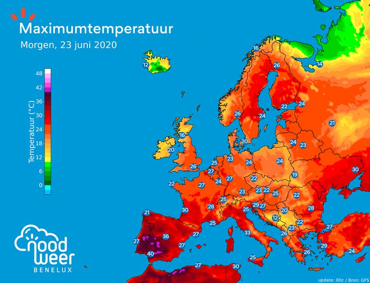 In Spanje en Portugal lopen de temperaturen op tot 40°C en meer. Beeld Noodweer Benelux