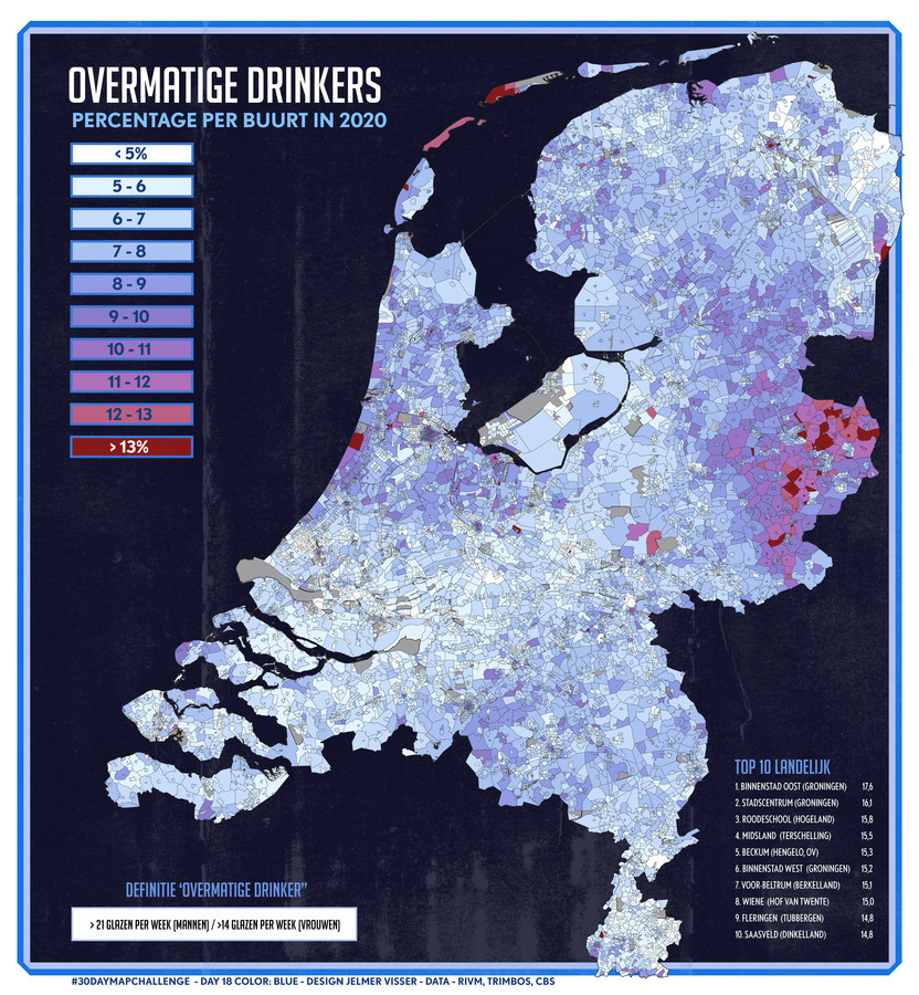 Overmatige drinkers in Nederland, per buurt.