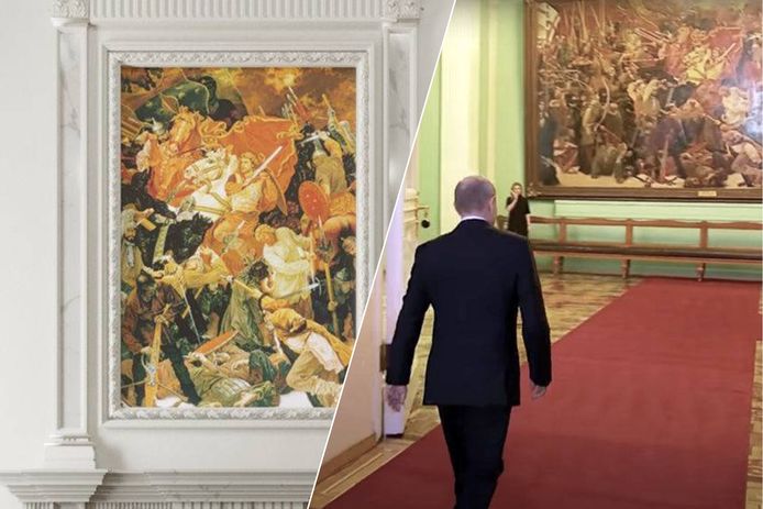 Un tableau dans le palais sur la mer Noire, similaire à une œuvre exposée au Kremlin, visible en 2018 alors que Poutine allait prêter serment en 2018.