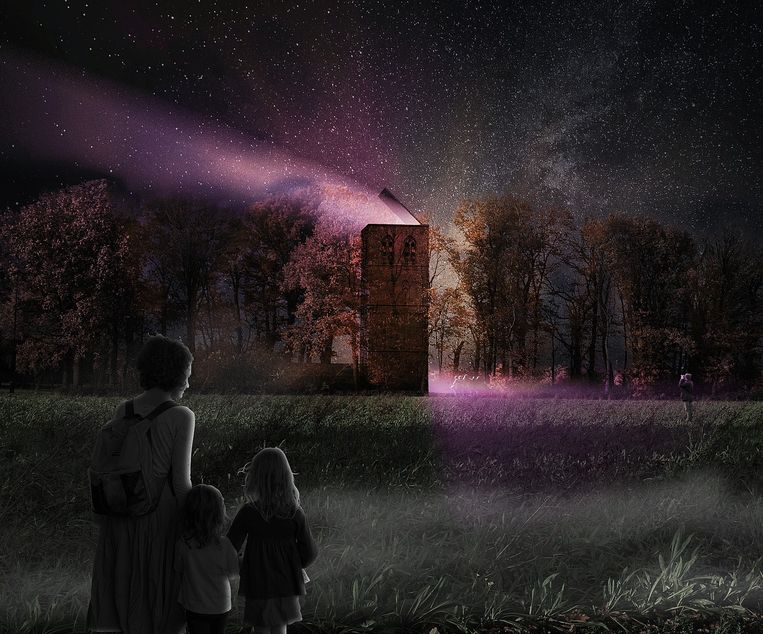 Artist impression bij nacht (het huidige ontwerp heeft geen verlichting vanwege de beschermde vleermuizen). Beeld Studio Marco Vermeulen