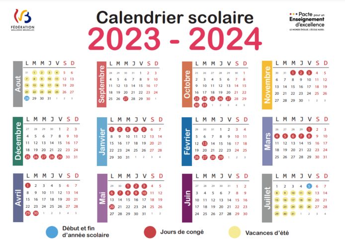 Calendrier scolaire 2023-2024 à imprimer