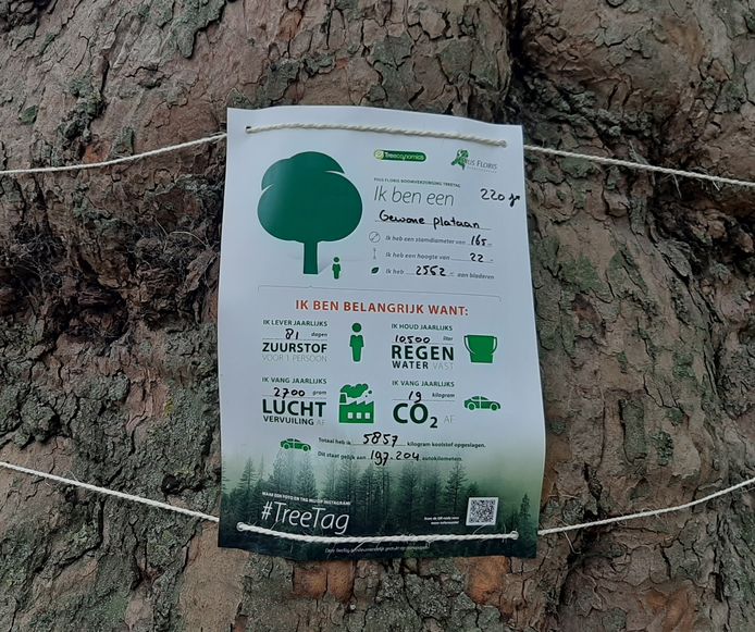 Een tree-tag zoals die al in Rotterdam is geplaatst.