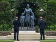 De broers bewonderen het standbeeld van Diana