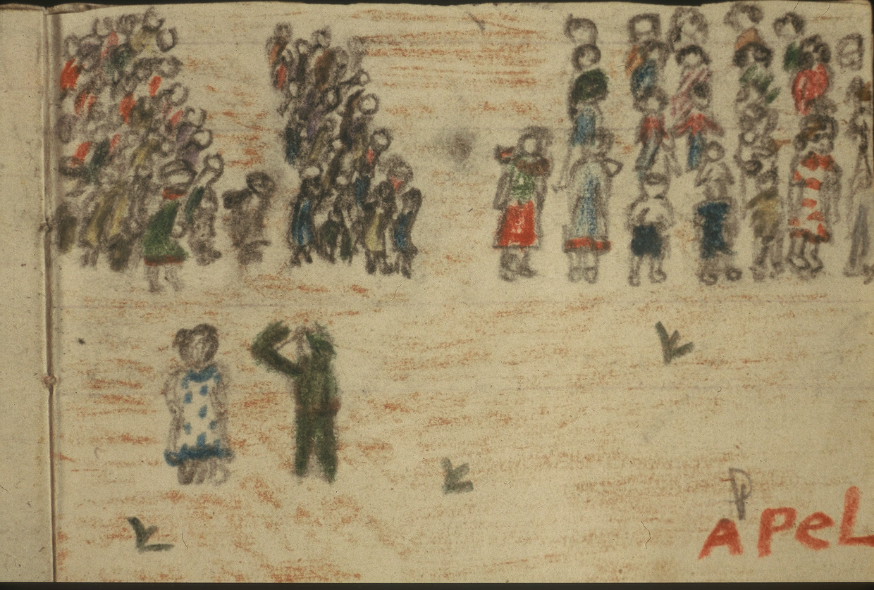 Een kindertekening van Anne-Ruth, zus Marijke of broer Hugo Wertheim. Beeld 