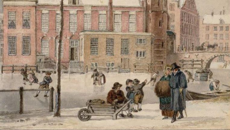 Detail uit Wintergezicht op de Munt, Reinier Vinkeles. Beeld Stadsarchief Amsterdam