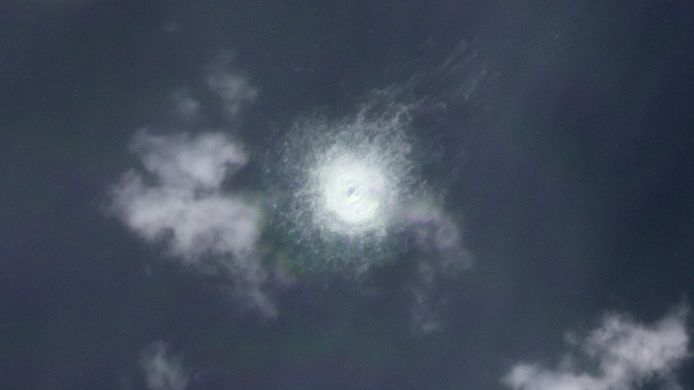 Een gaslek is op satellietbeeld zichtbaar in de Baltische zee.