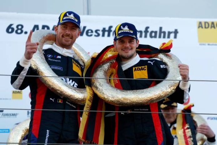 Maxime Martin and Dries Vanthoor after their victory in Germany.