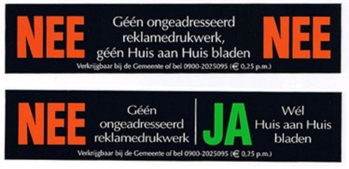 Met de nee-ja-sticker kunnen Nederlanders duidelijk aangeven wat ze willen.