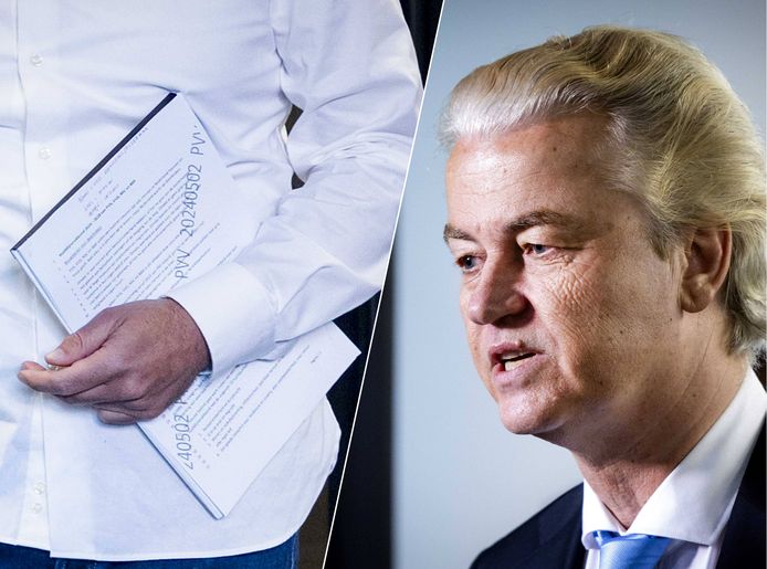 Gidi Markuszower (PVV) links met de documenten. Rechts Geert Wilders.