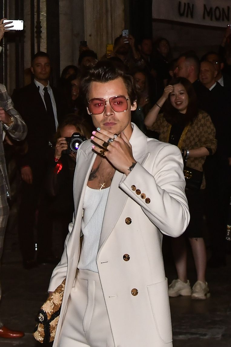 Harry Styles op de afterparty van de Gucci-show in Rome.  Beeld Hollandse Hoogte / PA Photos