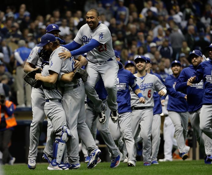 De Los Angeles Dodgers vieren feest na het bereiken van de World Series.