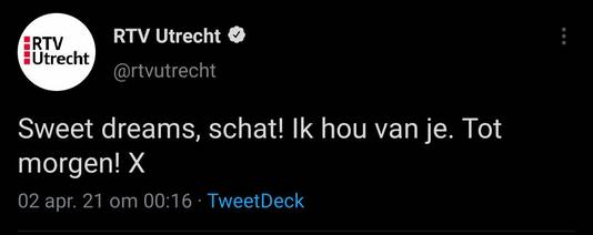 Onbekend Persoon Breekt In Op Twitteraccount Van Rtv Utrecht Sweet Dreams Schat Utrecht Ad Nl