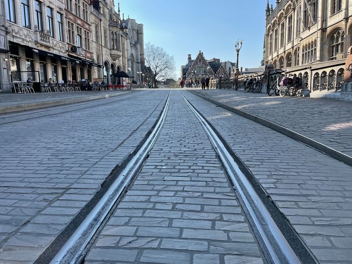 In de tramsporen op de Sint-Michielshelling ligt sinds kort een zwarte specie.