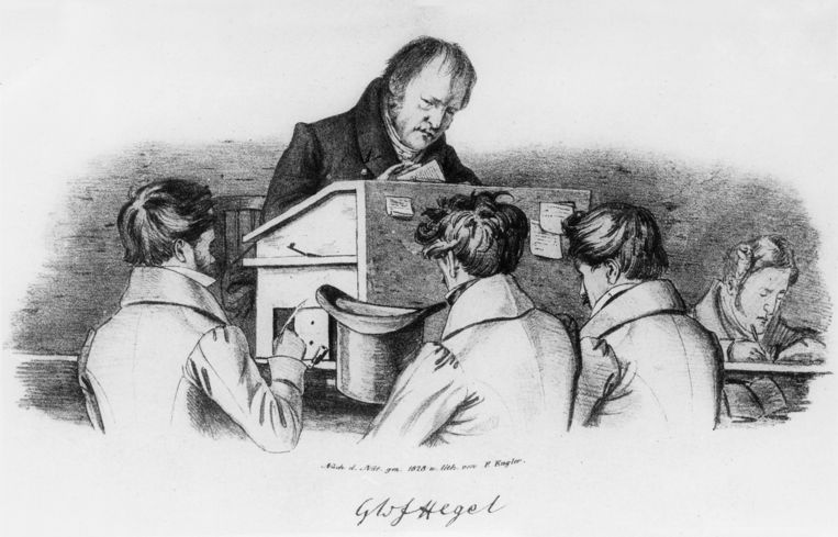 Filosoof Georg Hegel tijdens een lezing aan de universiteit van Berlijn. Beeld Ullstein bild via Getty Images