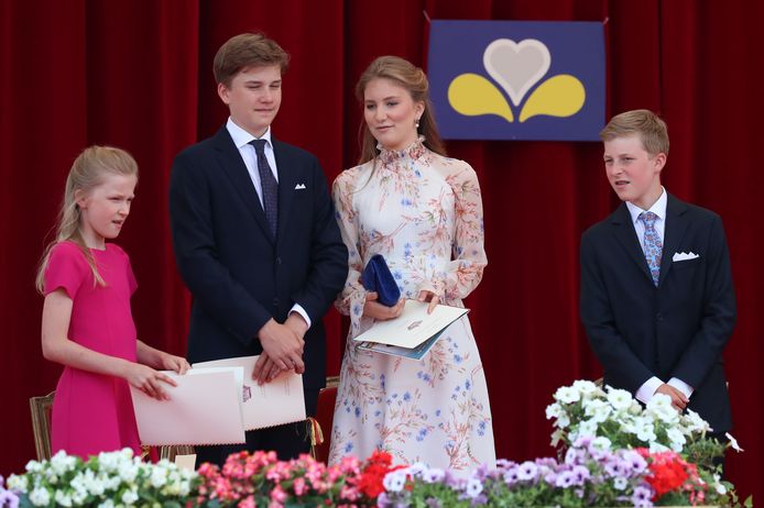 Prinses Eleonore, prins Gabriel, prinses Elisabeth en prins Emmanuel.