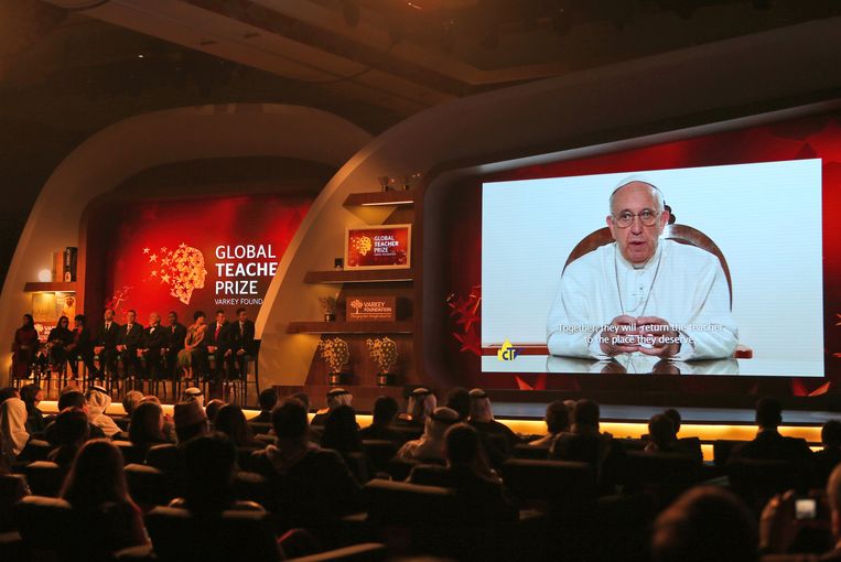 'Ik kan bijna niet geloven dat de paus mij persoonlijk feliciteerde', zei al-Hroub tegen persbureau AP. Beeld ap