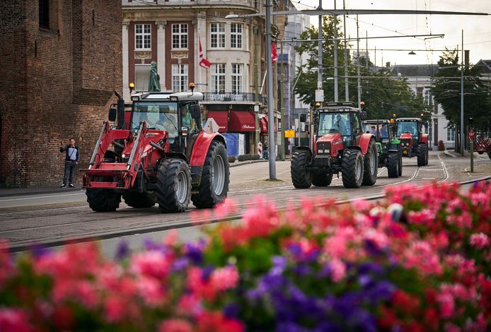 Boeren bij het Binnenhof. De boerenprotestgroep Farmers Defence Force demonstreert tegen voermaatregelen van minister Carola Schouten (Landbouw), waar in de Tweede Kamer over gedebatteerd wordt.
