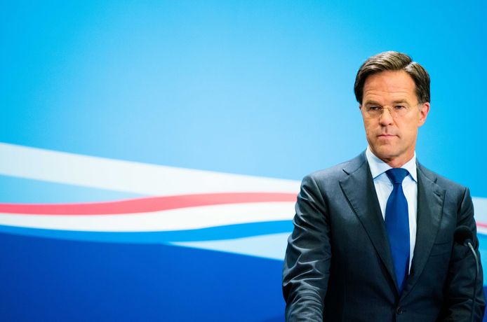Premier Mark Rutte tijdens de wekelijkse persconferentie na afloop van de ministerraad.