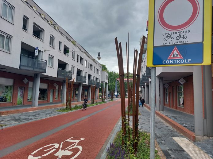 De Bossche Van Berckelstraat waar borden duidelijk maken dat de straat verboden terrein is voor auto's.  Leefbaar 's-Hertogenbosch pleit ervoor om het witte bord met rode rand te vervangen door een rood bord met witte balk.