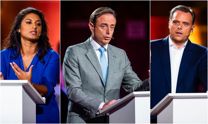 Jinnih Beels (sp.a), Bart De Wever (N-VA) en Philippe De Backer (Open Vld).