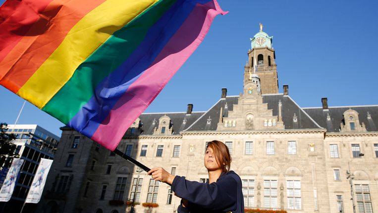 De regenboogvlag op het Rotterdam Pride Festival. Beeld afp