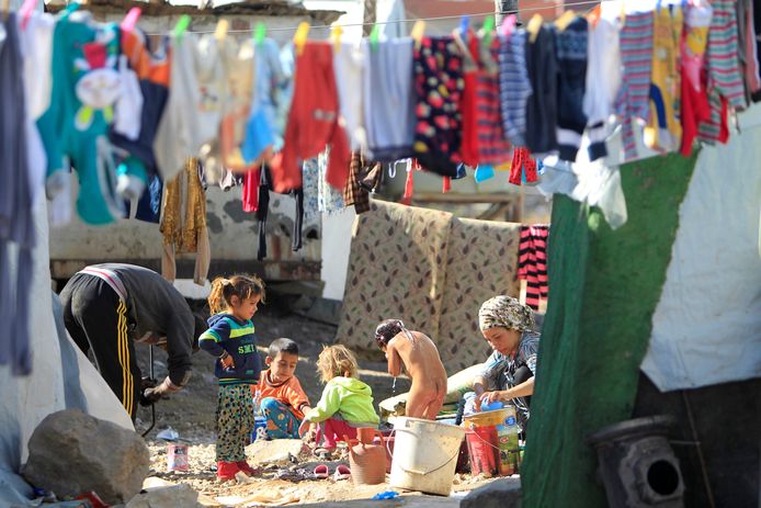 Syrische vluchtelingen in een kamp in Libanon.