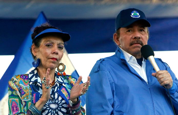 President van Nicaragua, Daniel Ortega, en zijn vrouw Rosario Murillo, die vicepresident van het land is.