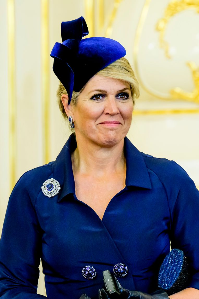 Máxima droeg een jurk en mantel van Natan. Beeld Brunopress/Patrick van Emst