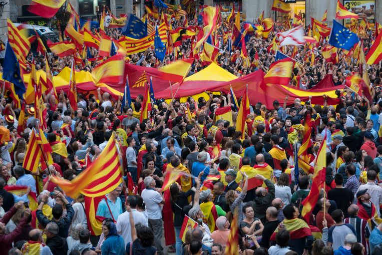 Voorvechters van Catalaanse onafhankelijkheid komen massaal op straat. Beeld Photo News
