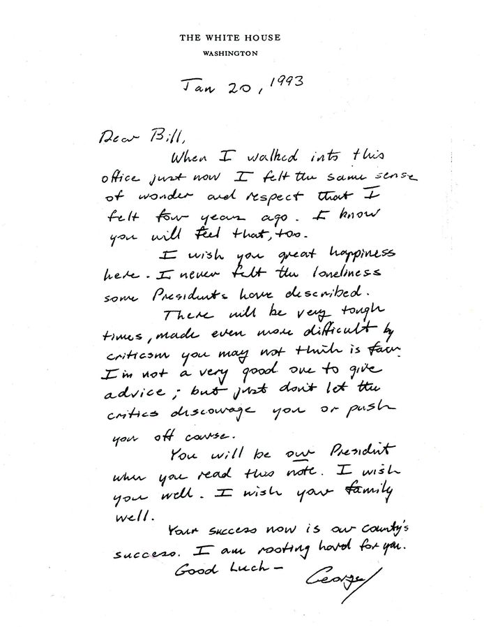 Brief van George H.W. Bush aan Bill Clinton