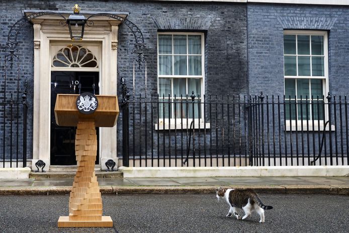 Larry was afgelopen dinsdag in de buurt tijdens de laatste werkdag van Liz Truss als Brits premier.
