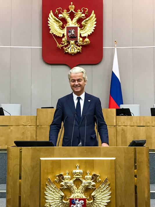 Geert Wilders bezoekt Moskou en de Doema in 2018. 