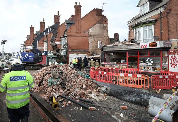 De ravage na de explosie in Leicester.