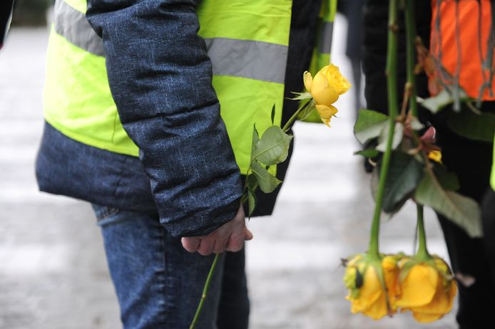 ‘Gele hesjes’ bij een eerder protest in België, waar omgekomen betogers werden herdacht.