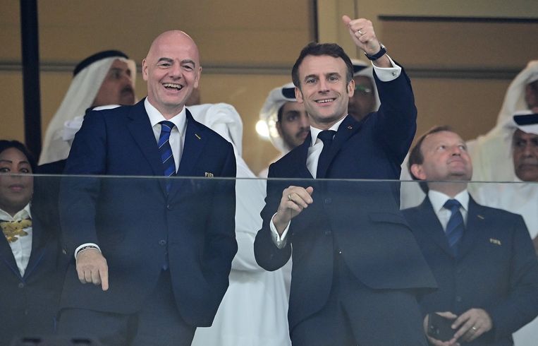 FIFA President Gianni Infantino follows the final in the company of French President Emmanuel Macron.  Picture Photo News