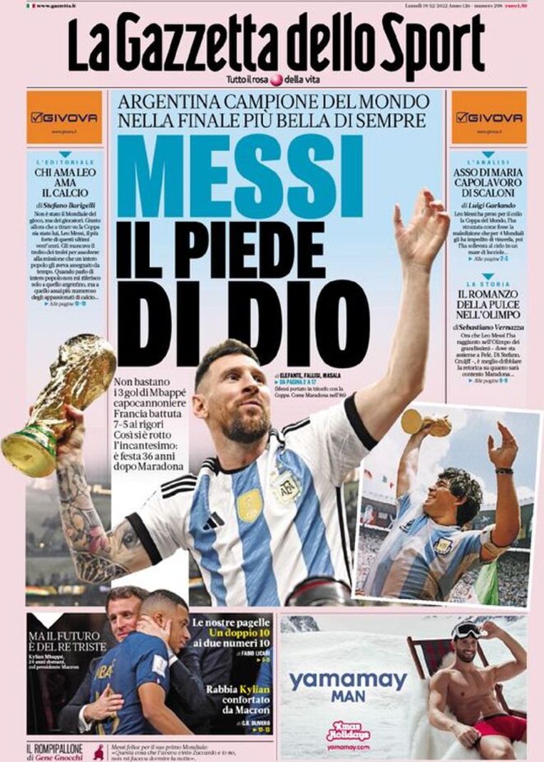 'De voet van God', kopt ‘La Gazzetta dello Sport’. Beeld La Gazzetta dello Sport