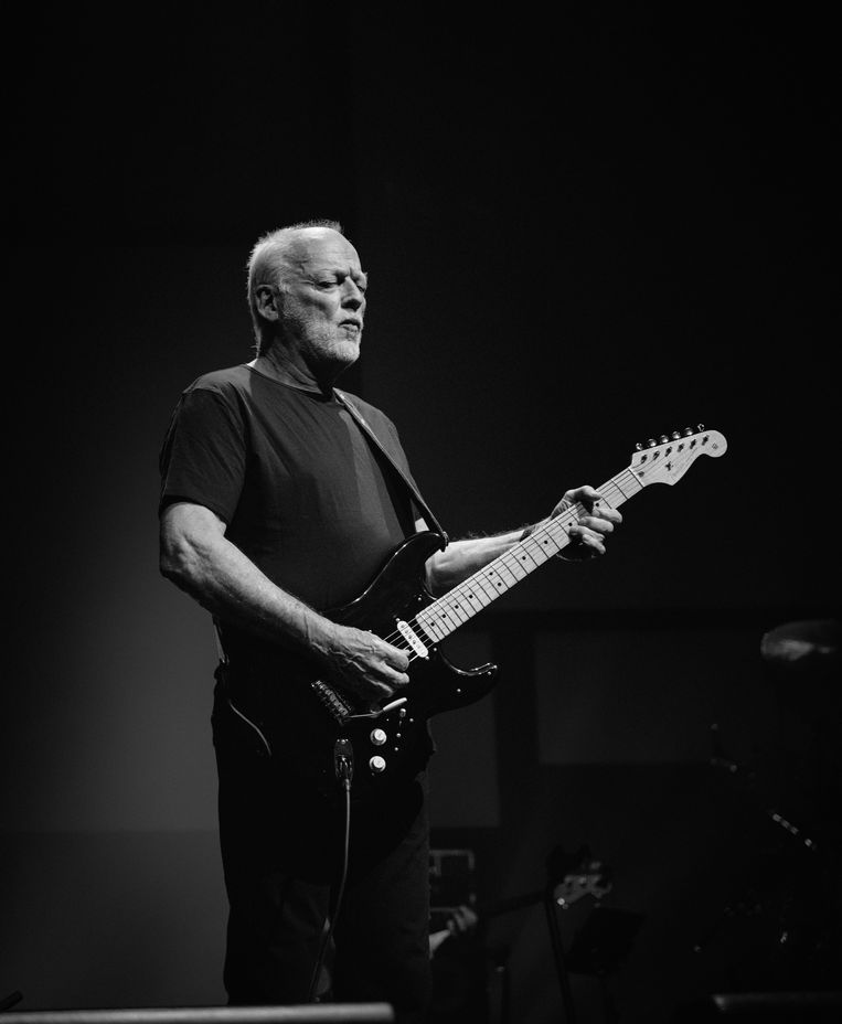 Pink Floyd-gitarist David Gilmour tijdens het tribute-concert in het Londense Palladium in 2020. ‘Hij twijfelde zelfs of hij wel in staat was om in Peters schoenen te stappen en zijn muziek te vertolken!’, zegt Mick Fleetwood. Beeld Ross Halfin