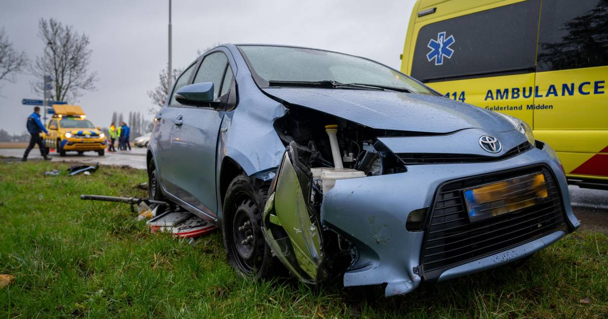 Automobilist rijdt meerdere verkeersborden uit de grond tijdens ongeval.