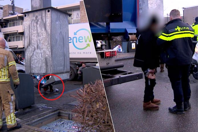 Man gered na nacht in ondergrondse kledingcontainer in Nederland, nadat hij er per ongeluk in viel