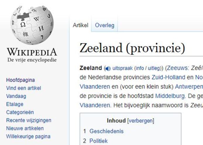 Zeeland-pagina op Wikipedia.