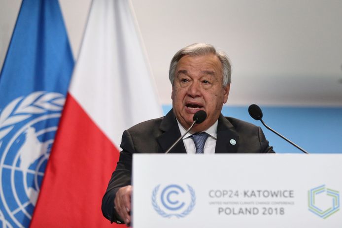Antonio Guterres tijdens zijn speech: “De klimaatopwarming gaat sneller dan ons en we moeten die achterstand inhalen voordat het te laat is”.