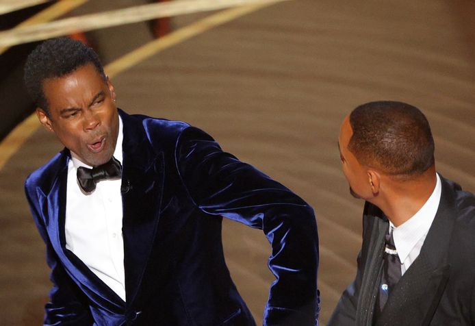 Chris Rock en Will Smith, net na de klap.