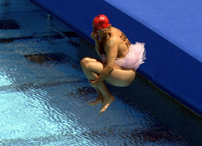 En tijdens het WK Synchroonzwemmen in Barcelona, in 2003.