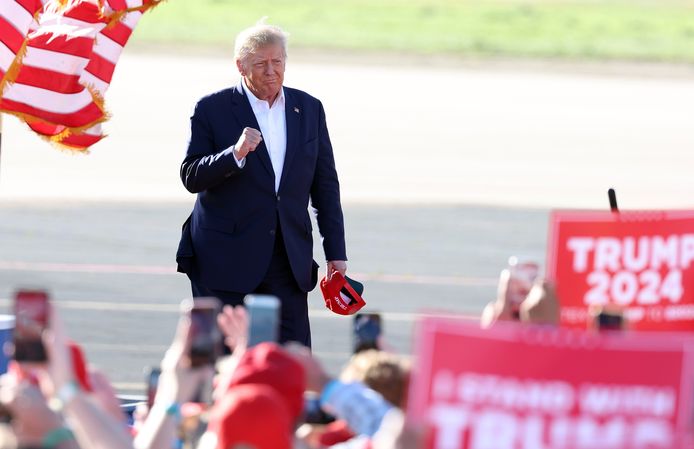 Voormalig Amerikaans president Donald Trump tijdens zijn campagnerally in Waco, Texas. (25/03/23)